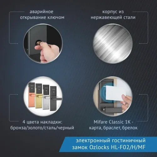 Электронный гостиничный онлайн-замок OZLocks HL-F02/WR/MF фото 4